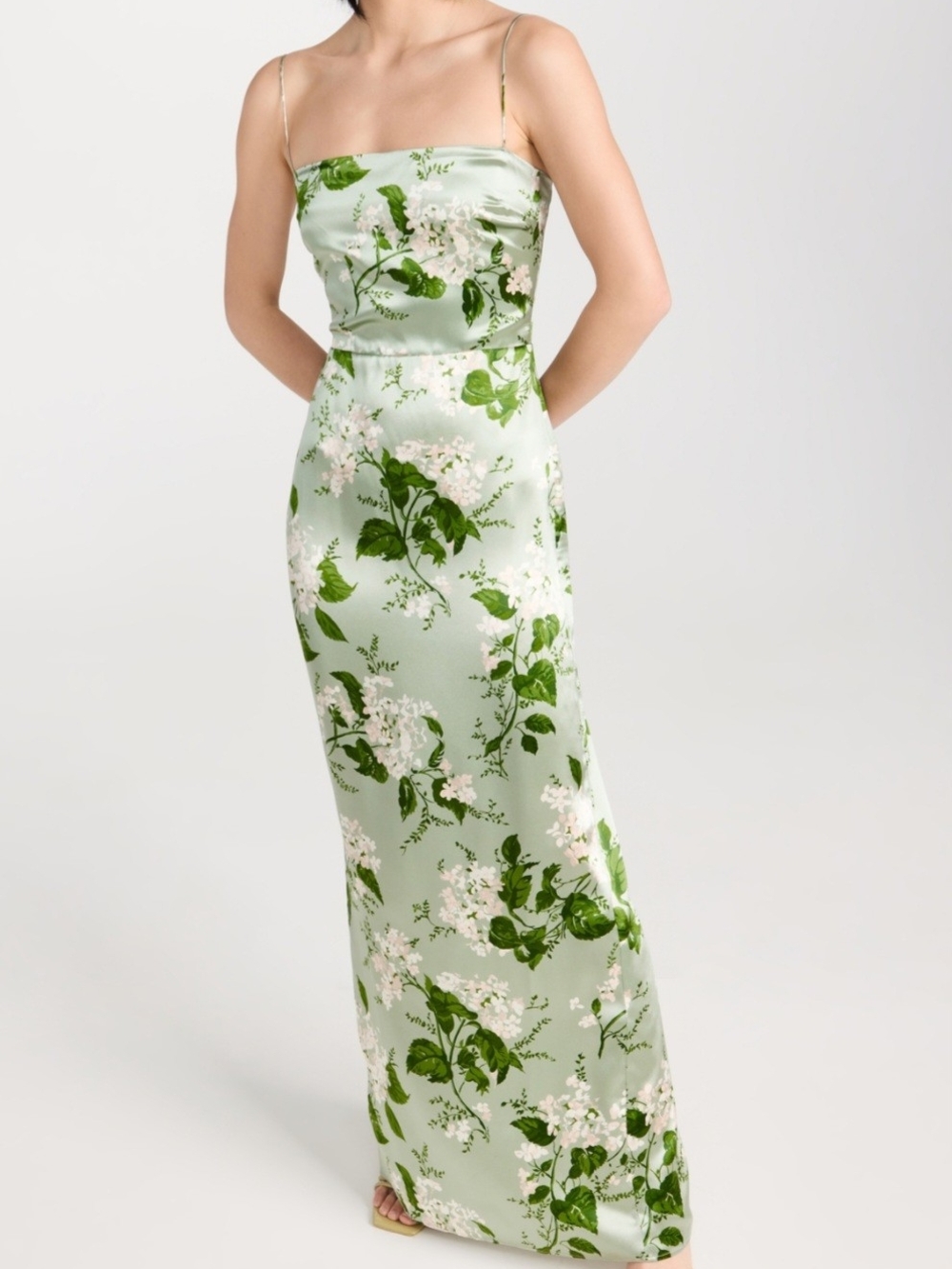 Reformation-Frankie Silk Dress-Sage Green Floral Maxi Dress - Picture 2 of 11